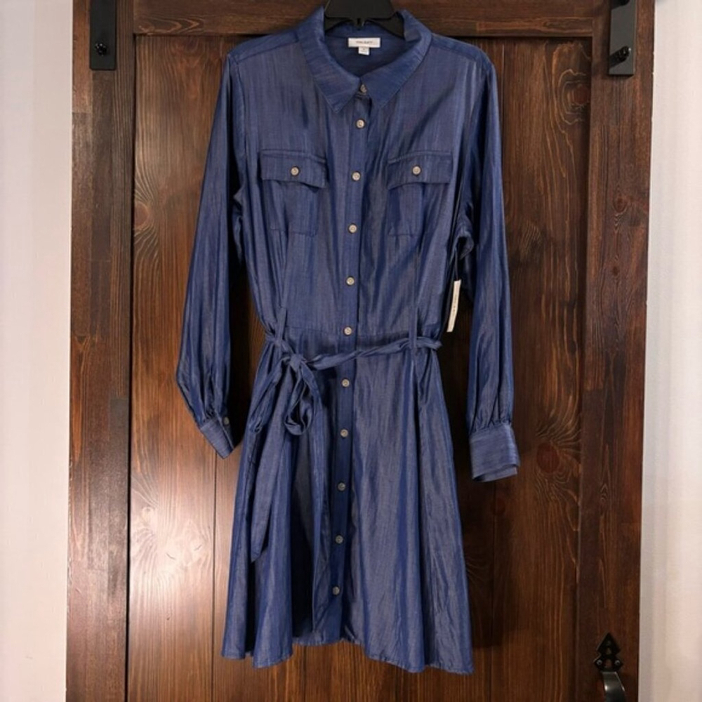 On 34th Plus Size Chambray Long-Sleeve Belted Shirtdress NWT - Picture 5 of 7